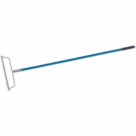 Garden rake with blue handle