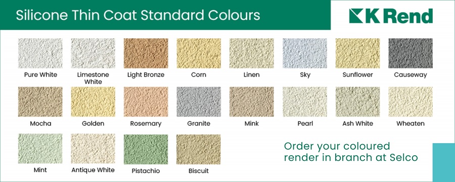 K Rend colours chart for thin coat render