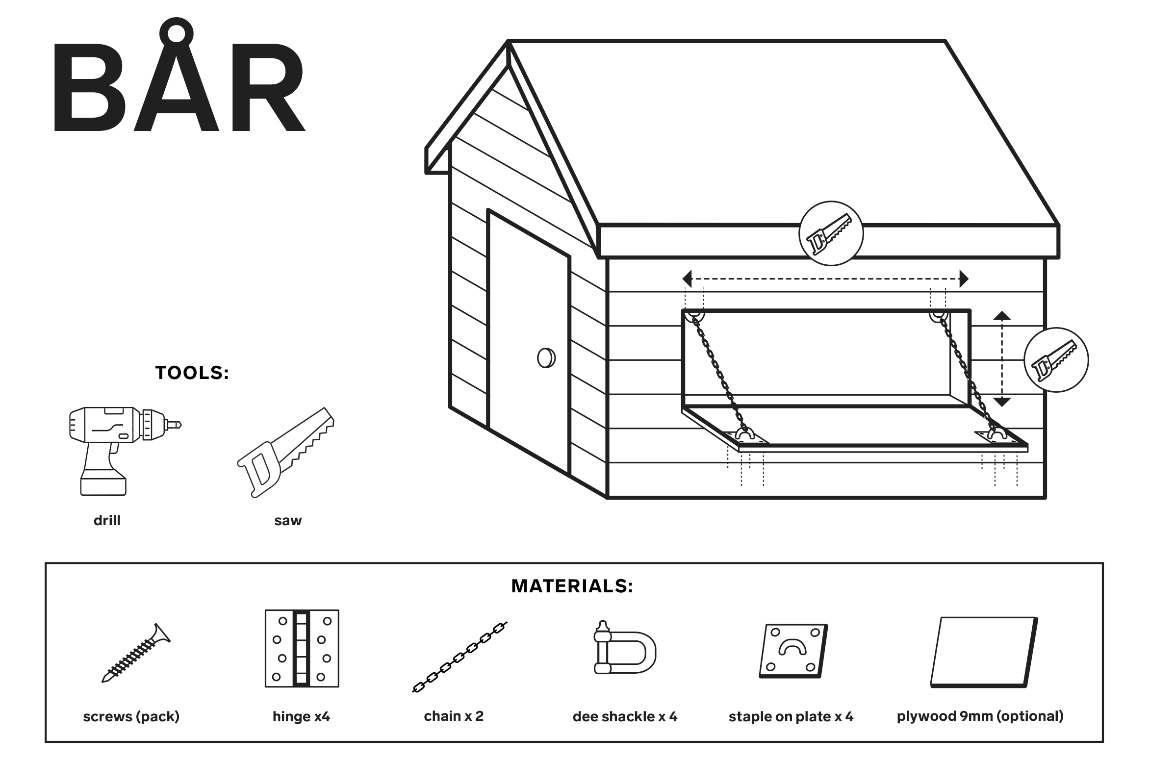 Selco shed bar design with tools and materials