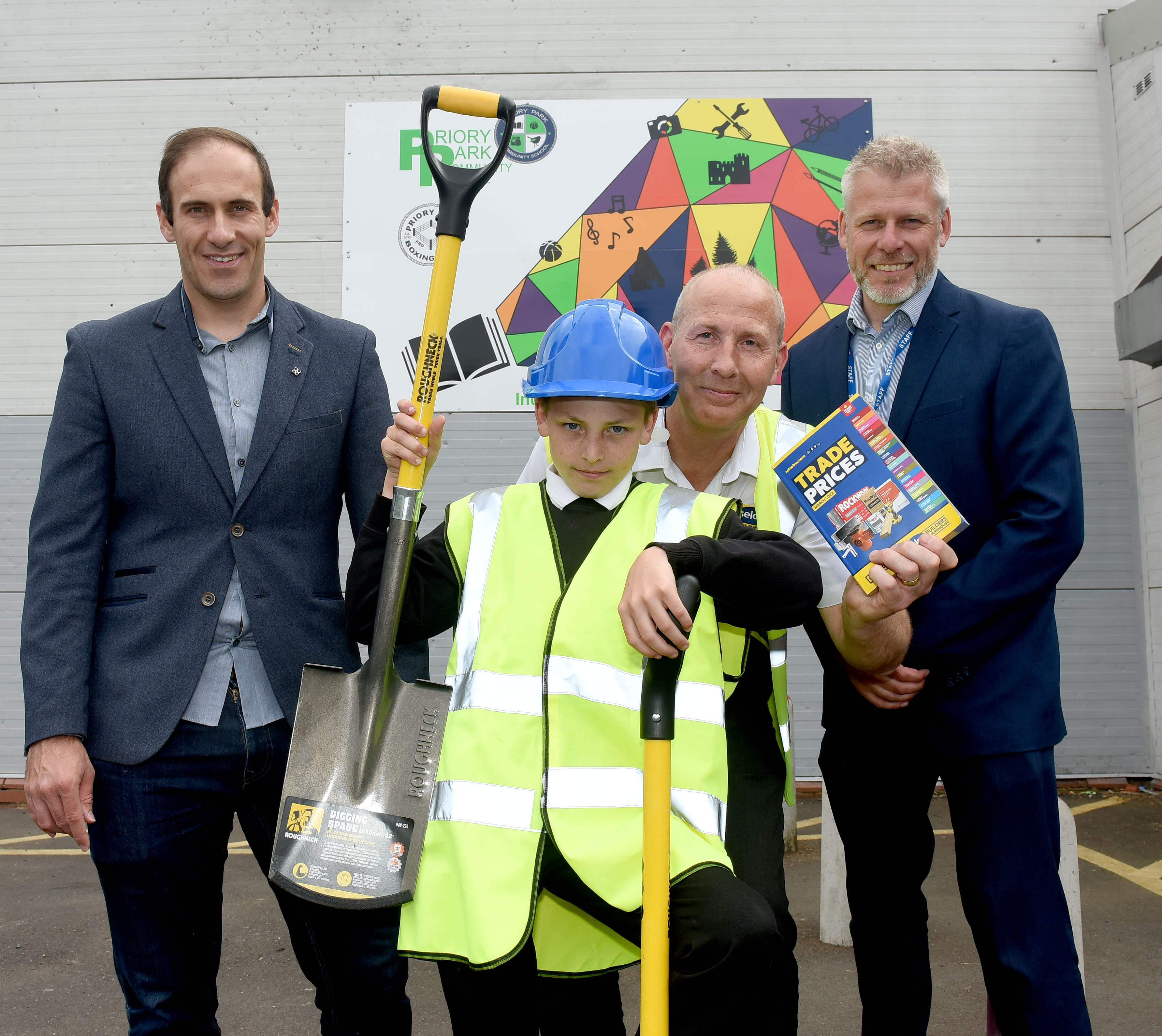 Councillor Keiran Casey, Tyler Brownhill (pupil), Anthony Powers (Selco) and Stuart Playford (Priory Park Community School)