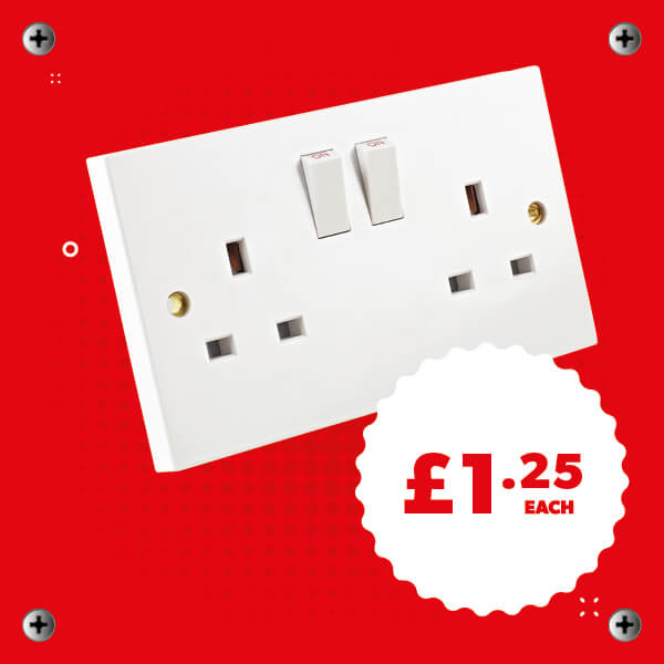 White 2 Gang Switched Socket