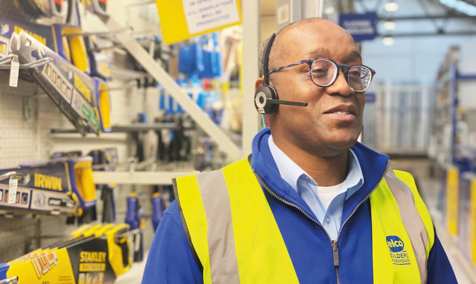 Selco colleague wearing headset