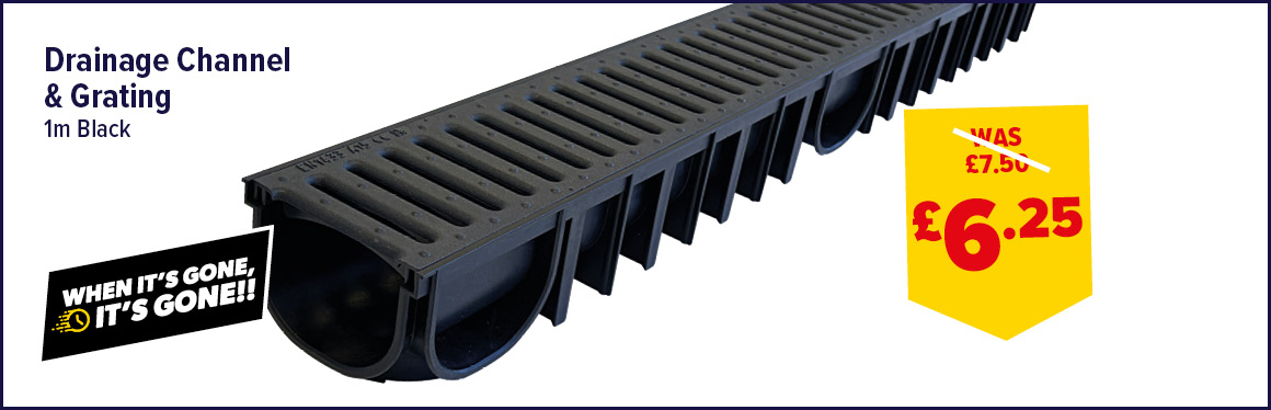 H90 Black Plastic Channel Drain with Slotted Grate 1m x 100mm A15