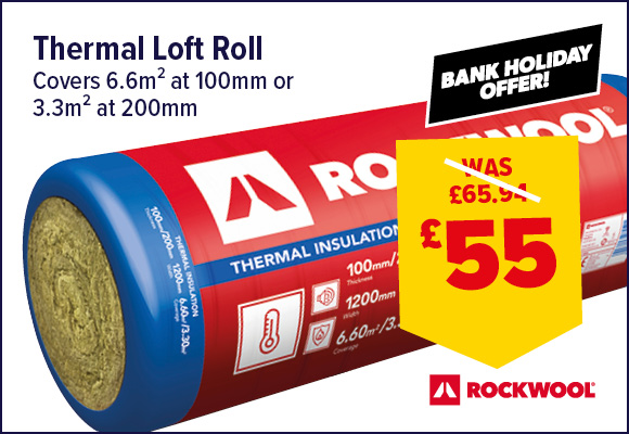 ROCKWOOL THERMAL LOFT ROLL 100mm 6.6m2 OR 200mm 3.3m2