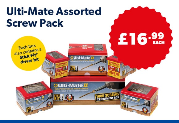Assorted 1000 Pack of Ulti-Mate Stick-Fit Woodscrews