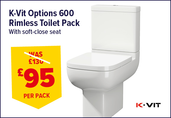 K-Vit Options 600 Rimless Toilet Pack with Soft-Close Seat