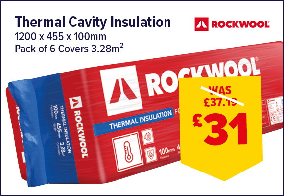 Rockwool Thermal Cavity Insulation 1200 x 455 x 100mm Pack 6 Covers 3.28m²