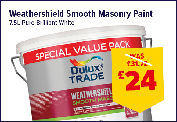 Dulux Trade Weathershield Smooth Masonry Paint Pure Brilliant White 7.5L