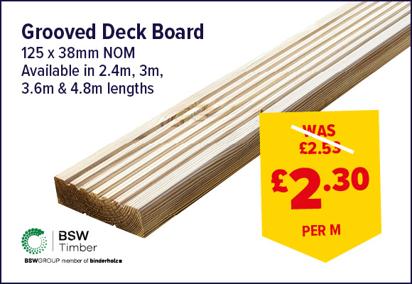 Grooved Treated Deck Board 125 x 38mm NOM
