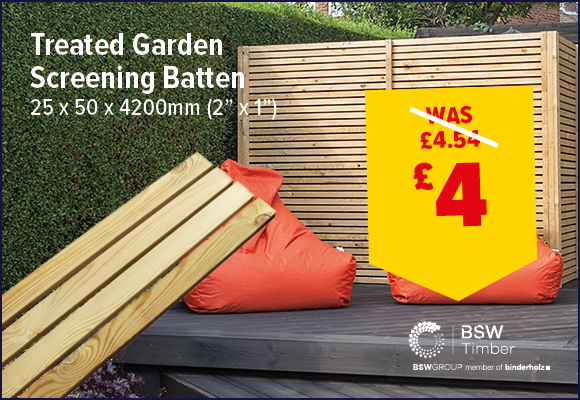Treated Garden Screening Batten 25 x 50 x 4200mm (2