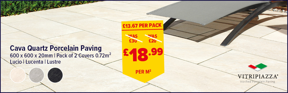 Vitripiazza Cava Quartz Porcelain Paving Slabs 600 x 600 x 20mm Pack of 2