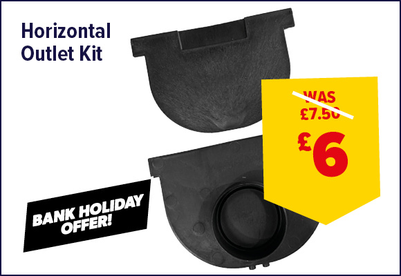 H90 Black Plastic Channel Drain 50mm Horizontal Outlet Kit with End Cap