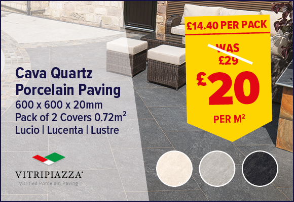 Vitripiazza Cava Quartz Porcelain Paving Slabs 600 x 600 x 20mm Pack of 2