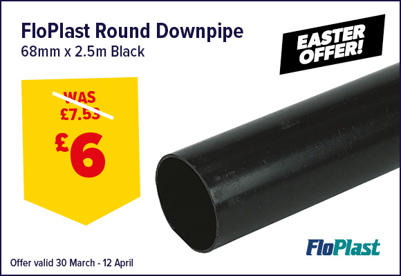 FloPlast Black Round Downpipe 68mm x 2.5m