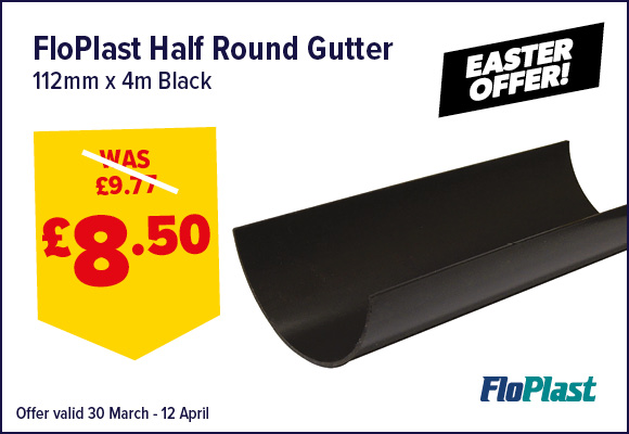 FloPlast Black Half Round Gutter 112mm x 4m