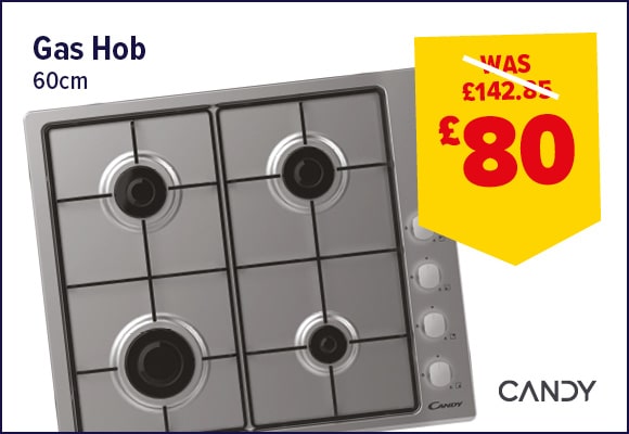 Candy 60cm Stainless Steel Four Burner Gas Hob