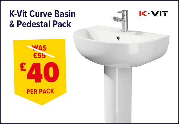 K-Vit Curve 1 Tap Hole 550mm Basin & Pedestal Pack