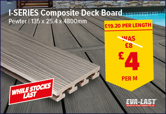 I-Series Composite 2 Sided Grooved Deck Board Pewter 25.4 x 135 x 4800mm