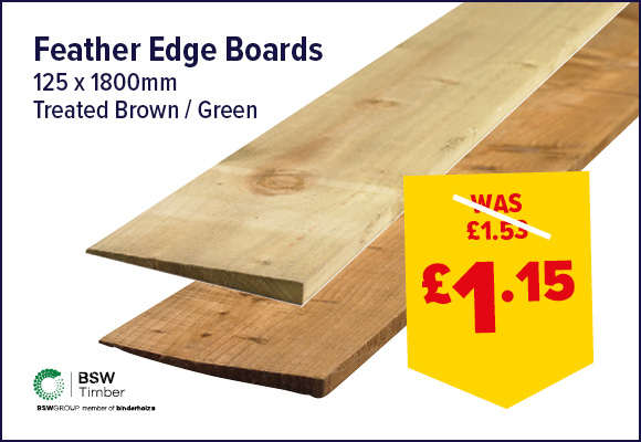 Treated Feather Edge Fence Board 125 x 22mm x 1800mm FSC®