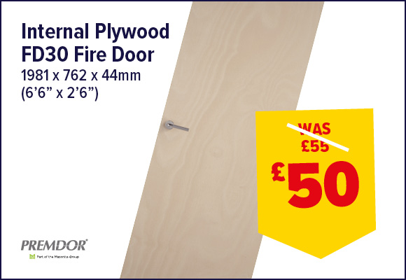 Internal Plywood Fire Door FD30 1981 x 762mm (6'6