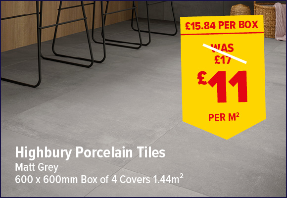 Highbury Matt Grey Porcelain Floor & Wall Tile 600 x 600mm