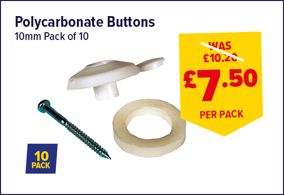 10mm Polycarbonate Fixing Buttons With Sealing Washer & Screw Pack of 10