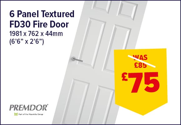 6 Panel Textured Internal Fire Door FD30 1981 x 762 x 44mm (6'6
