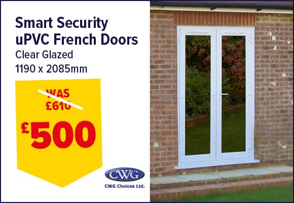 Smart Security Clear Glazed uPVC French Doors 1190 x 2085mm
