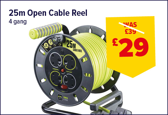 PRO XT 25m Open Cable Reel 4 Gang 13A