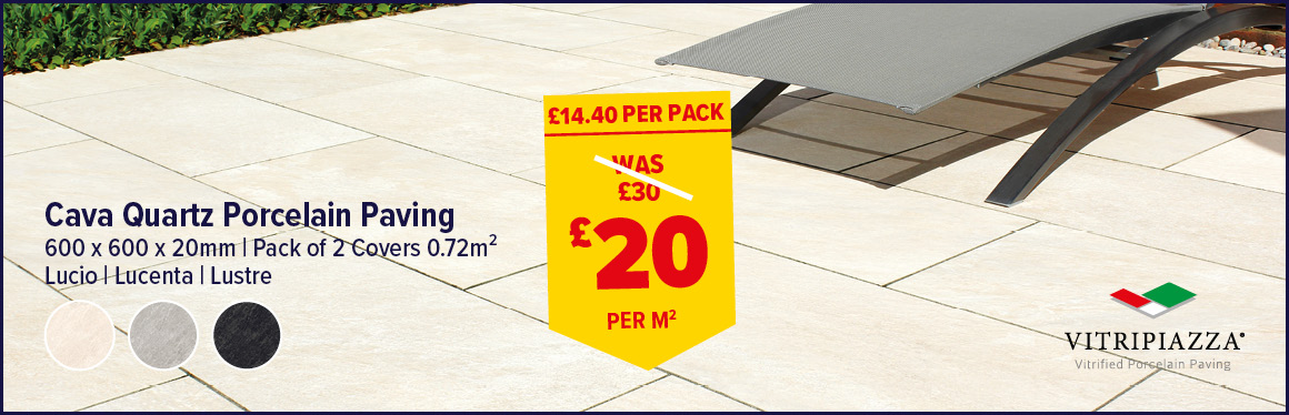 Vitripiazza Cava Quartz Porcelain Paving Slabs 600 x 600 x 20mm Pack of 2