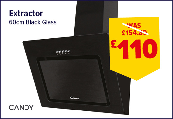Candy 60cm Black Angled Glass Cooker Hood