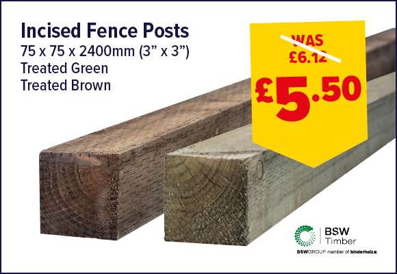 Incised Fence Post Treated Green/Brown 75 x 75mm FSC®