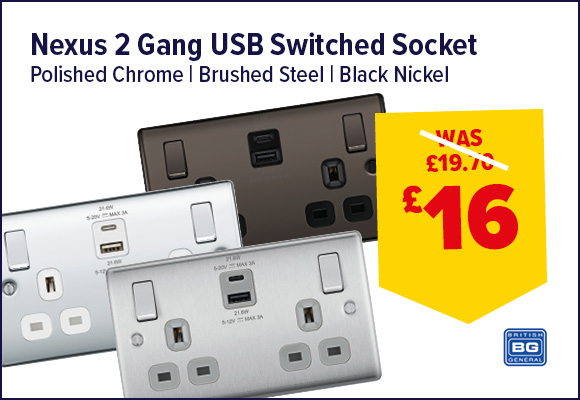 BG Nexus Metal Double Switched Socket With USB