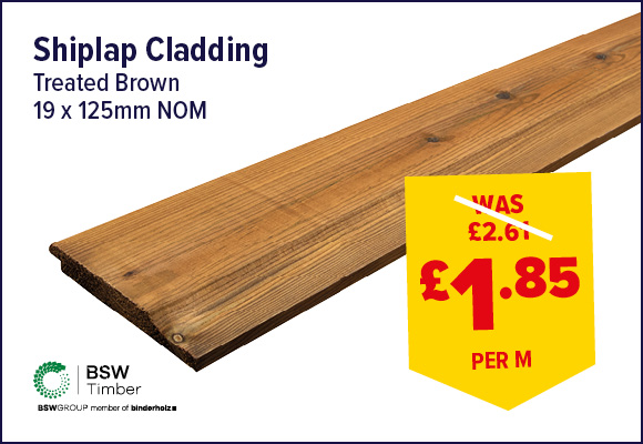 Treated Brown Shiplap Cladding 125 x 19mm