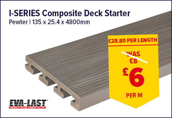 I-Series Composite Starter/Perimeter Deck Board Pewter 25.4 x 135 x 4800mm
