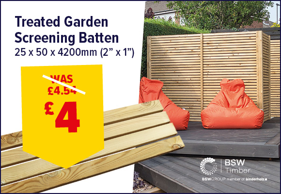 Treated Garden Screening Batten 25 x 50 x 4200mm