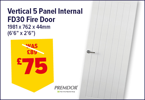 Vertical 5 Panel Textured Internal Fire Door FD30 1981 x 762 x 44mm (6'6