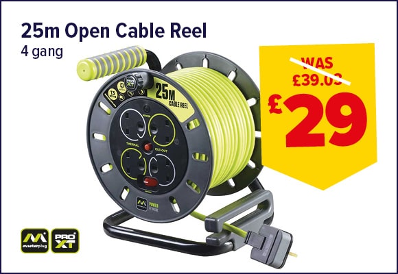 PRO XT 25m Open Cable Reel 4 Gang 13A