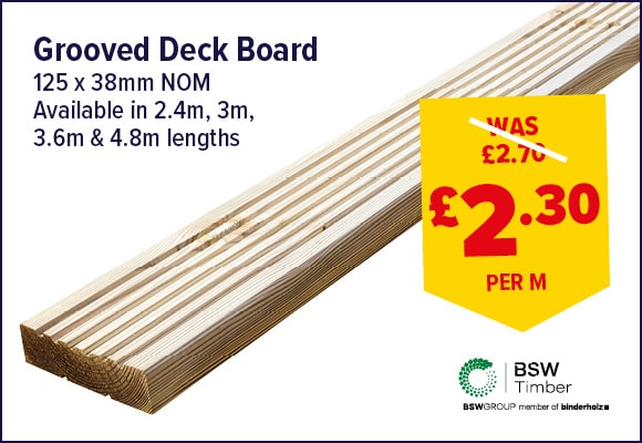 Grooved Treated Deck Board 125 x 38mm NOM