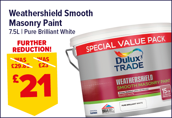 Dulux Trade Weathershield Smooth Masonry Paint Pure Brilliant White 7.5L