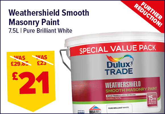Dulux Trade Weathershield Smooth Masonry Paint Pure Brilliant White 7.5L