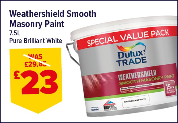 Dulux Trade Weathershield Smooth Masonry Paint Pure Brilliant White 7.5L