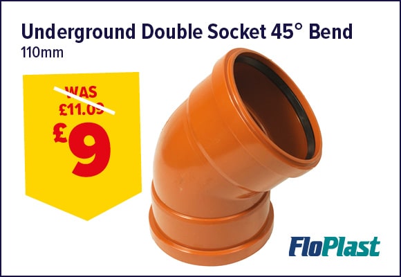FloPlast 110mm Underground 45° Double Socket Bend