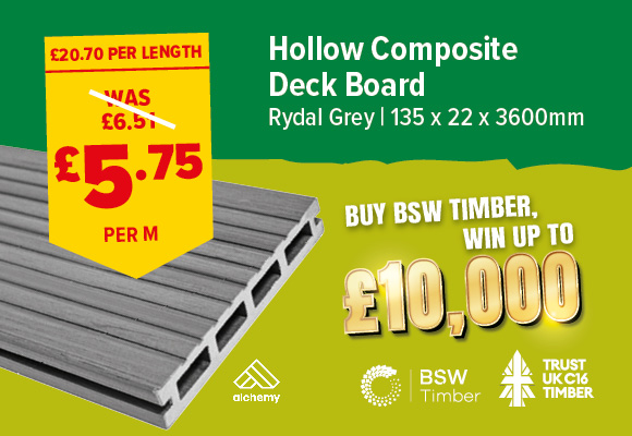 HOLLOW COMPOSITE DECK BOARD RYDAL GREY 