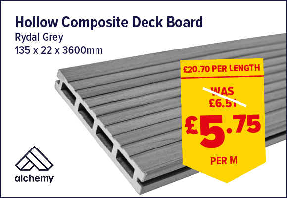 HOLLOW COMPOSITE DECK BOARD RYDAL GREY 
