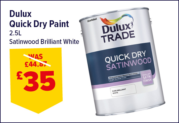 DULUX TRADE Q/DRY SATINWOOD BRILLIANT WHITE 2.5L